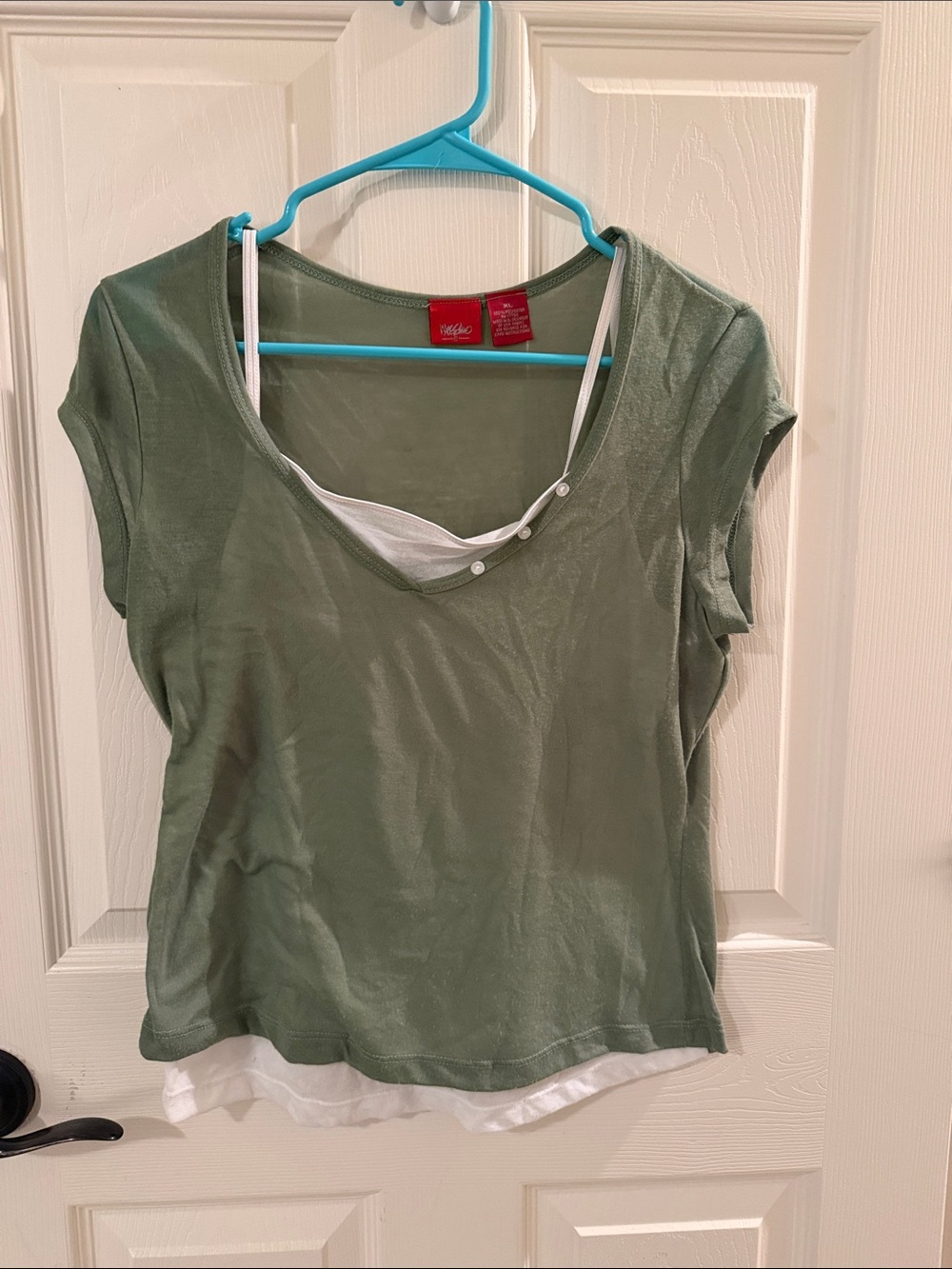 Mossimo Supply Co. Olive Green Layered Short Sleeve Tee with White Trim